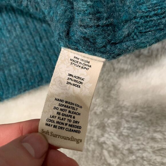 Soft Surroundings Teal Wool Blend Bell Flared Sleeves Knit Sweater Size Medium - Picture 6 of 7
